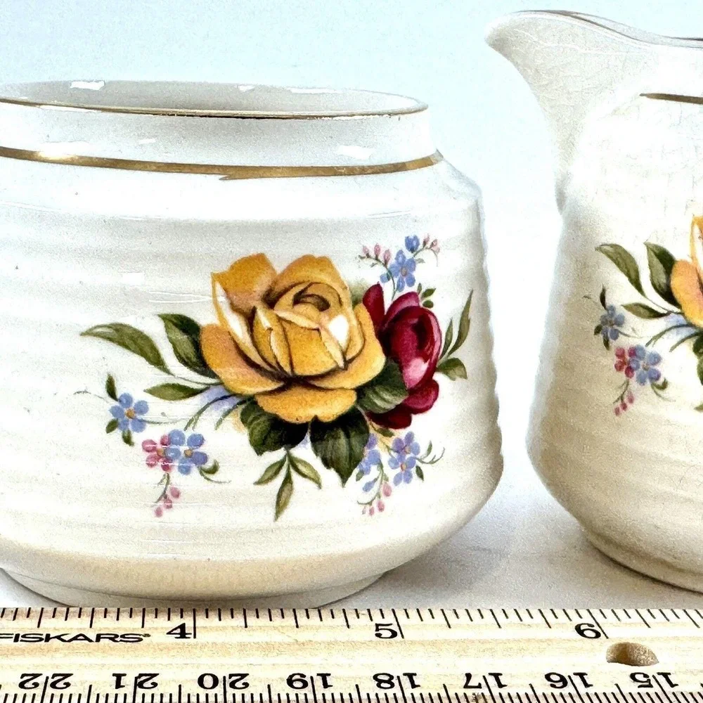 Mid-Century Vintage SADLER ENGLAND Ribbed 6oz CREAMER & 8oz OPEN SUGAR BOWL -XPO